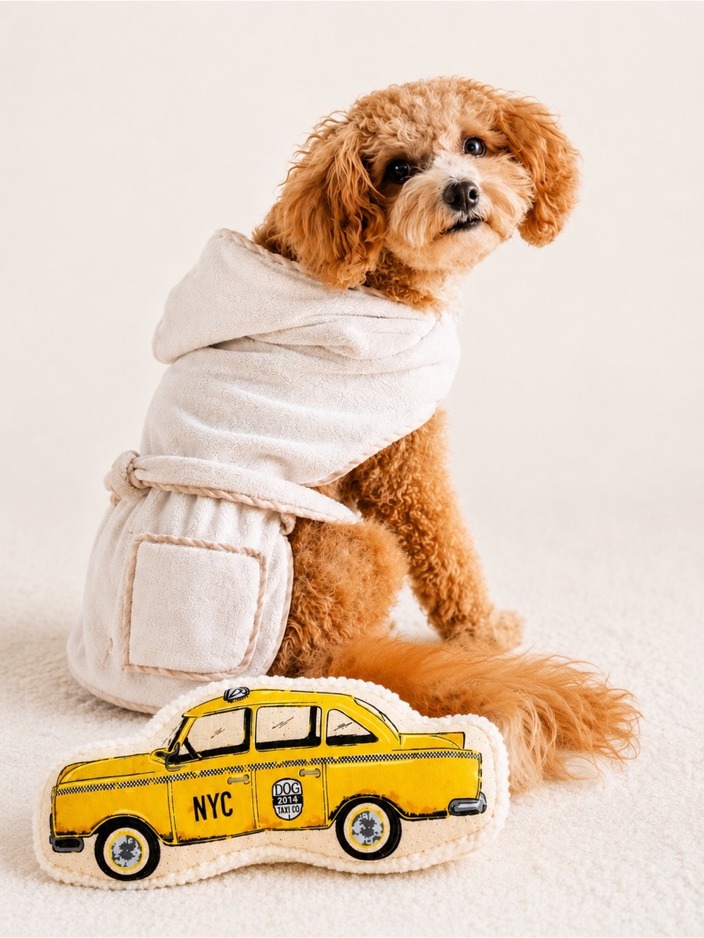 Harry Barker NWT Medium Plush Spa Robe + NYC Taxi Toy Bundle Dog Gift Set NWT